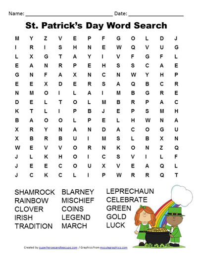 St. Patricks day word search